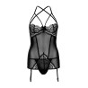 Porte-Jarretelles avec String Lace and Mesh Noir