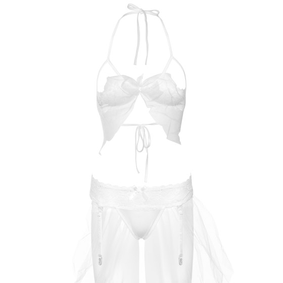 Ensemble 2 Pièces Soutien-Gorge et Porte-Jarretelles Blanc