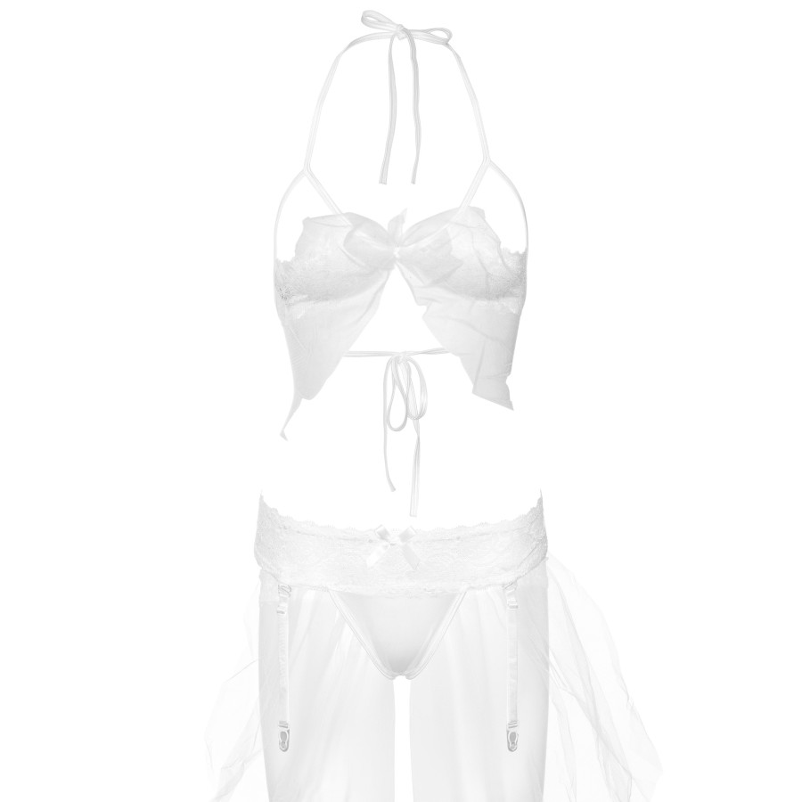 Ensemble 2 Pièces Soutien-Gorge et Porte-Jarretelles Blanc