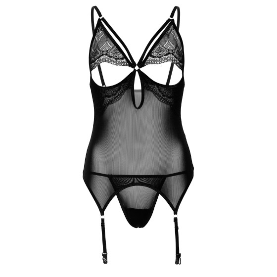 Body Porte-Jarretelles + String Lace and Mesh Noir