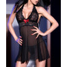 Nuisette transparente avec noeud rouge