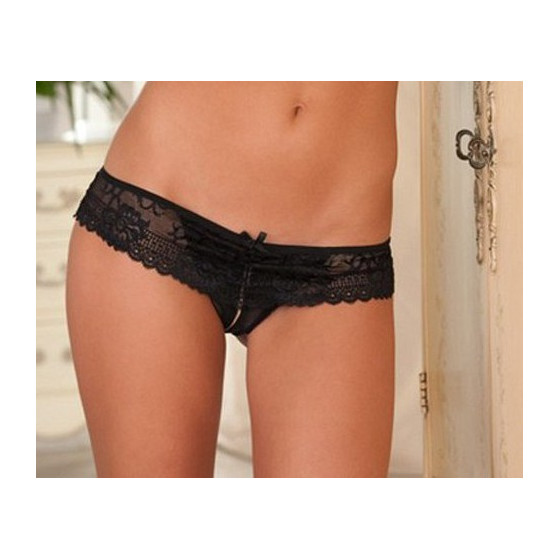 String avec dentelle ouvert sur l'entrejambe - Noir