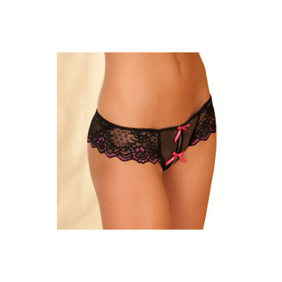 String ouvert en dentelle avec motif - Noir et rose 