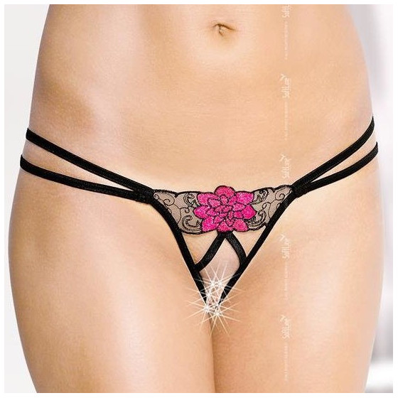 Tanga ouvert  BEGNINA - Noir et rose