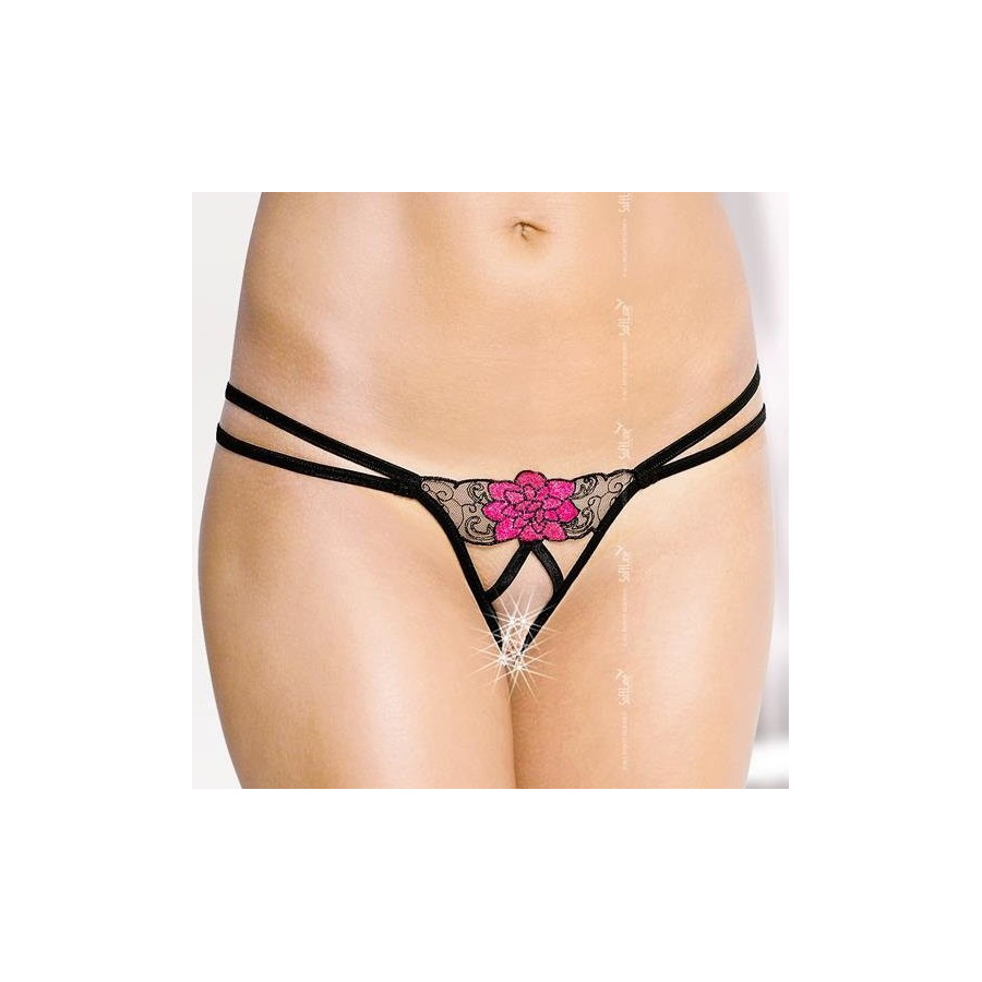 Tanga ouvert  BEGNINA - Noir et rose