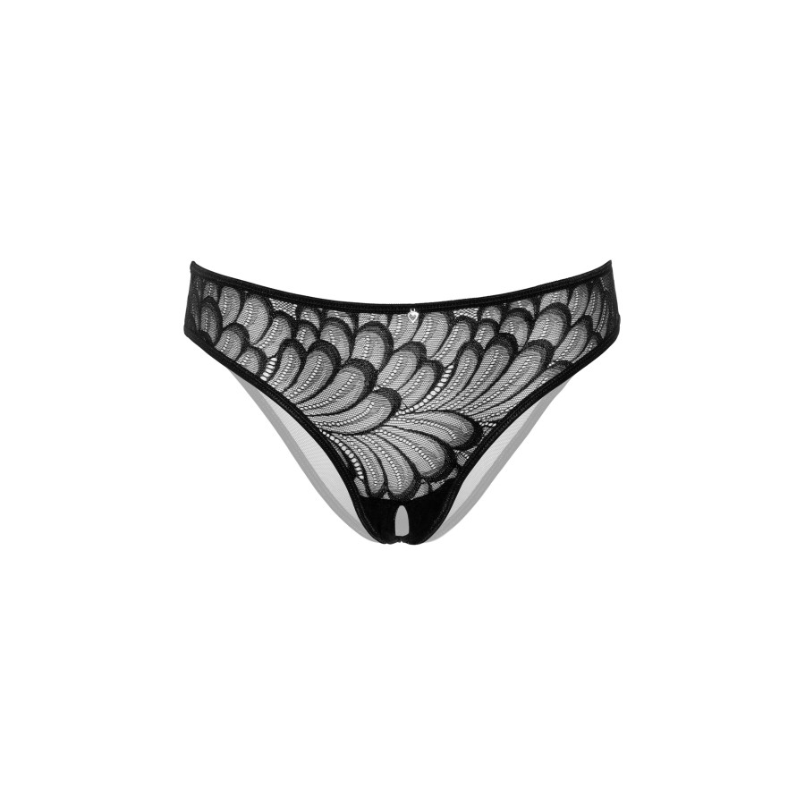 String avec ouverture intime Crotch Hip Noir