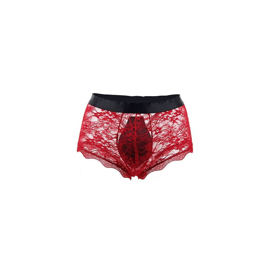 Boxer ouvert en dentelle Lacien Rouge