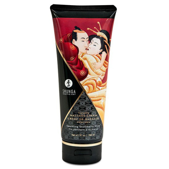 Crème de massage Comestible Vin Pétillant à la FRAISE - 200ml
