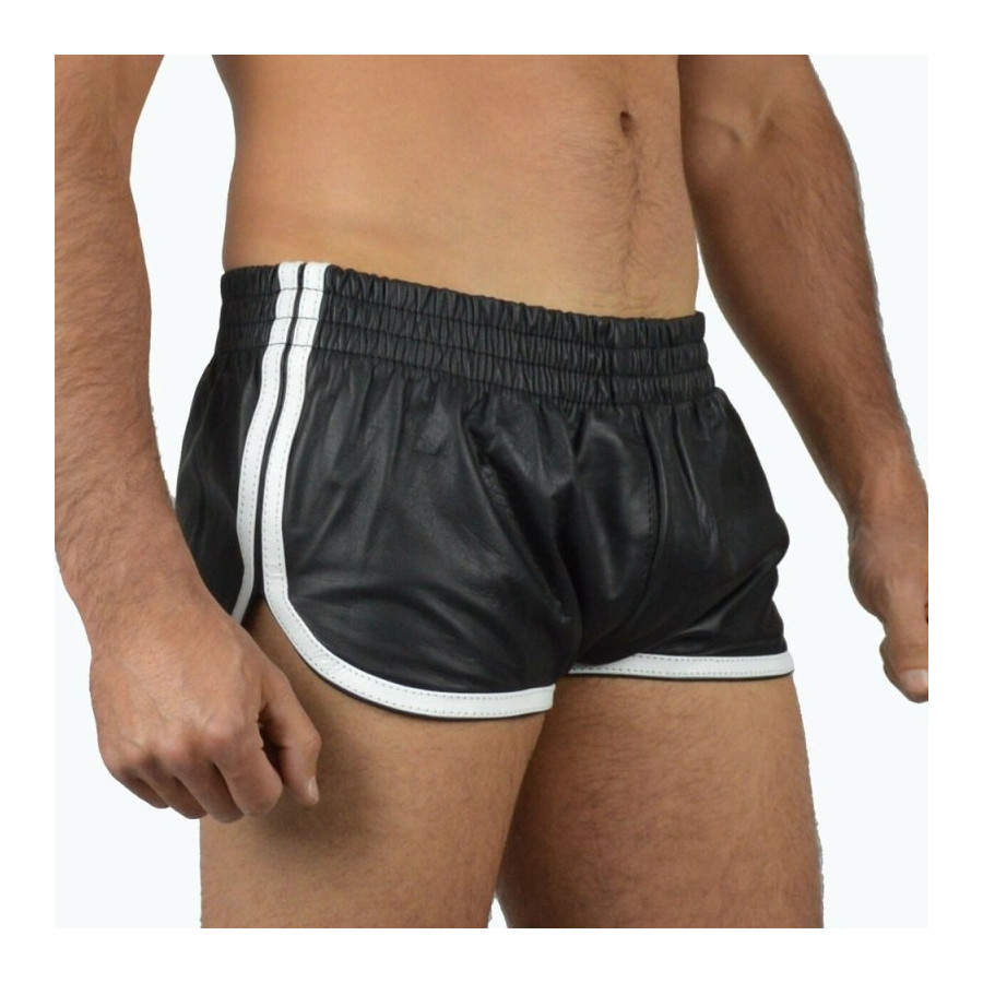 Short Imitation Cuir Sports Line Noir-Blanc
