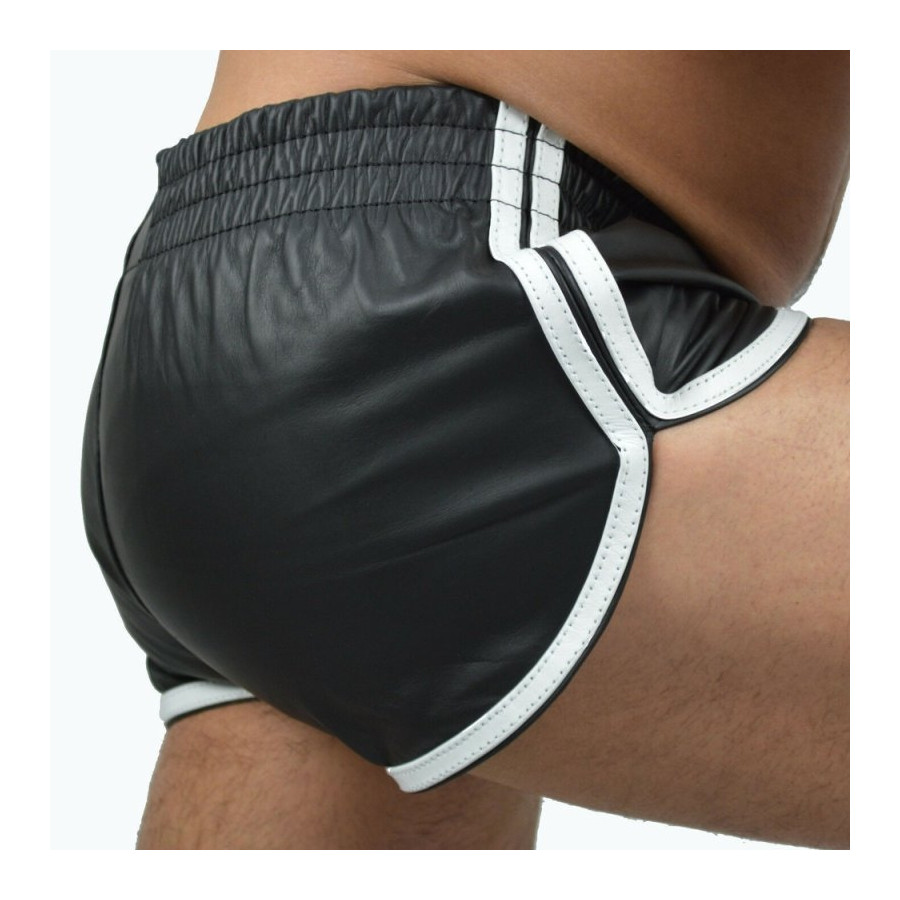Short Imitation Cuir Sports Line Noir-Blanc