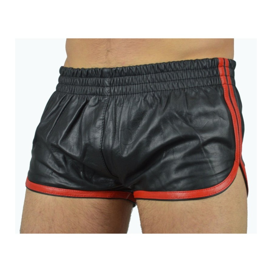 Short Imitation Cuir Sports Line Noir-Rouge