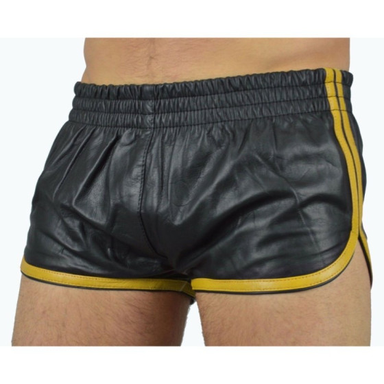 Short Imitation Cuir Sports Line Noir-Jaune