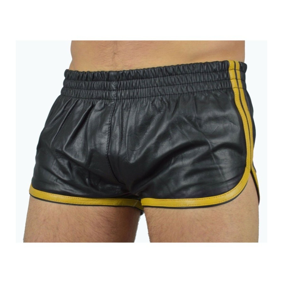 Short Imitation Cuir Sports Line Noir-Jaune