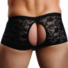 Boxer Bottomless en dentelle Crocthless Noir