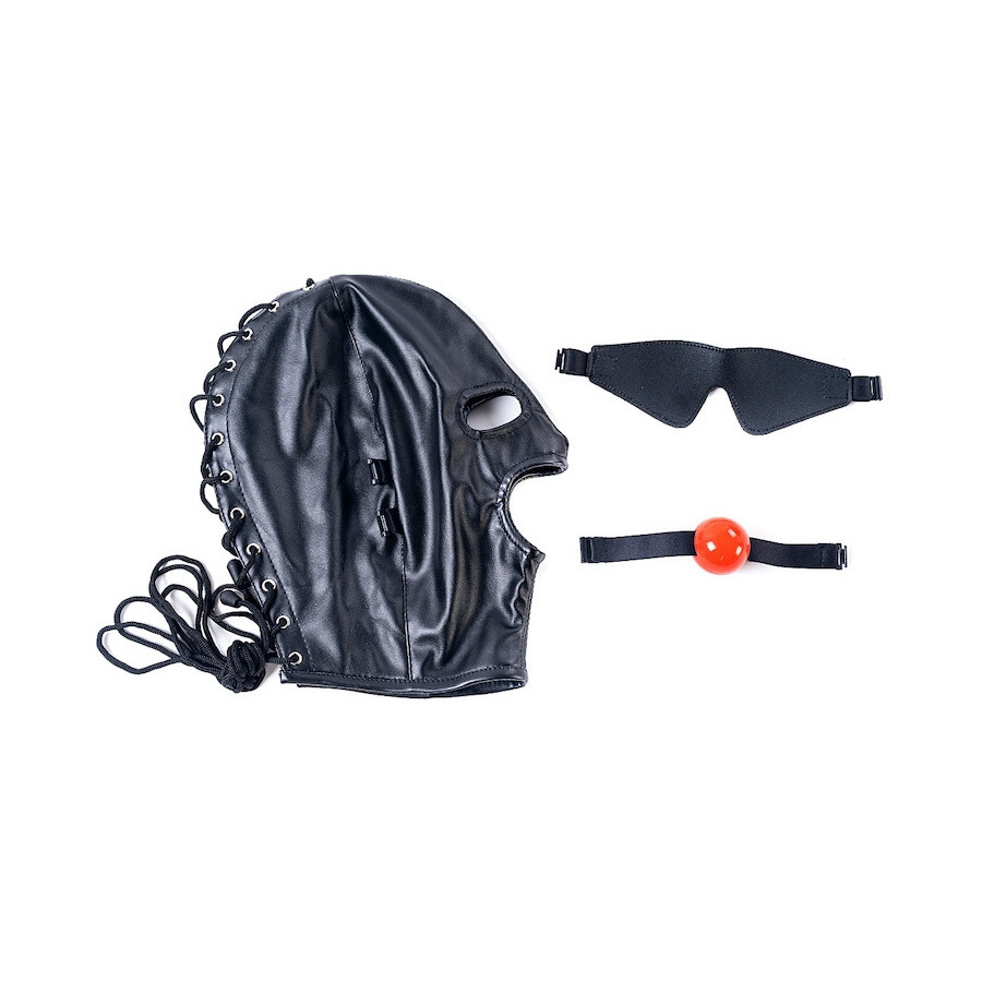 Cagoule SM avec Bâillon et masque Subfull Noire