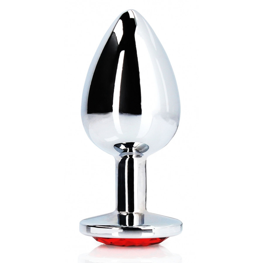Bijou anal Round Gem L 8 x 4cm Argenté-Rouge