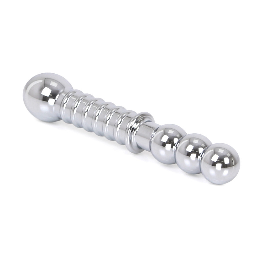 Double gode en métal Ribbed 19 x 3.5 cm