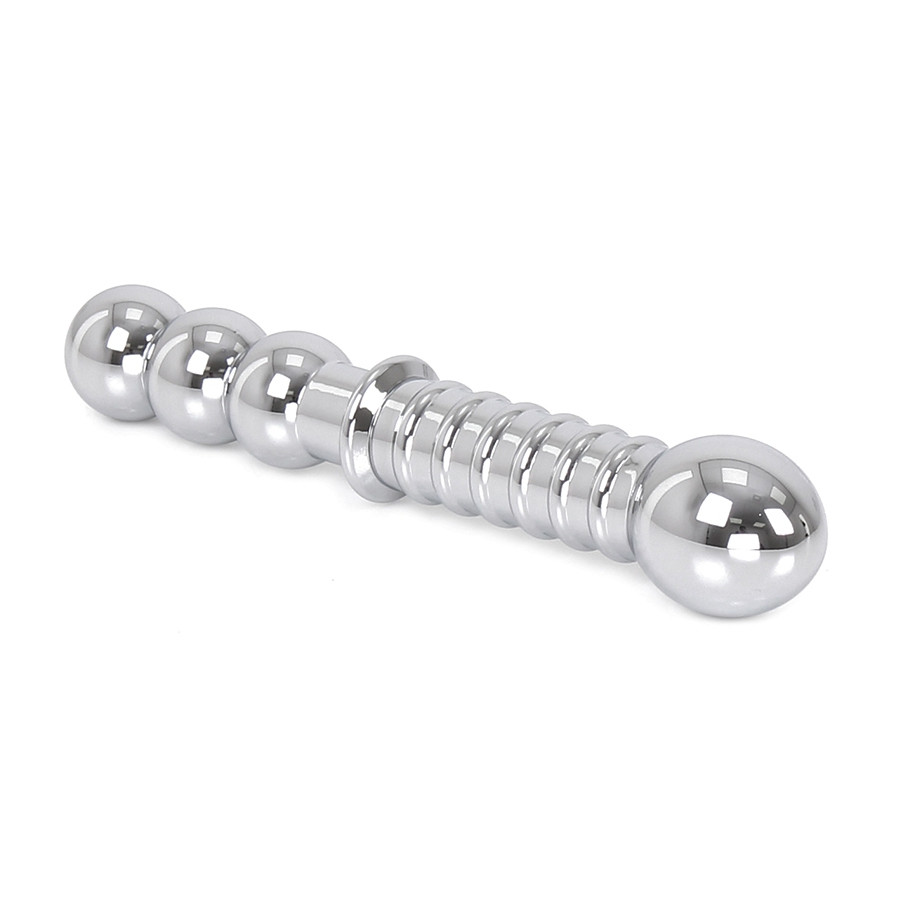 Double gode en métal Ribbed 19 x 3.5 cm