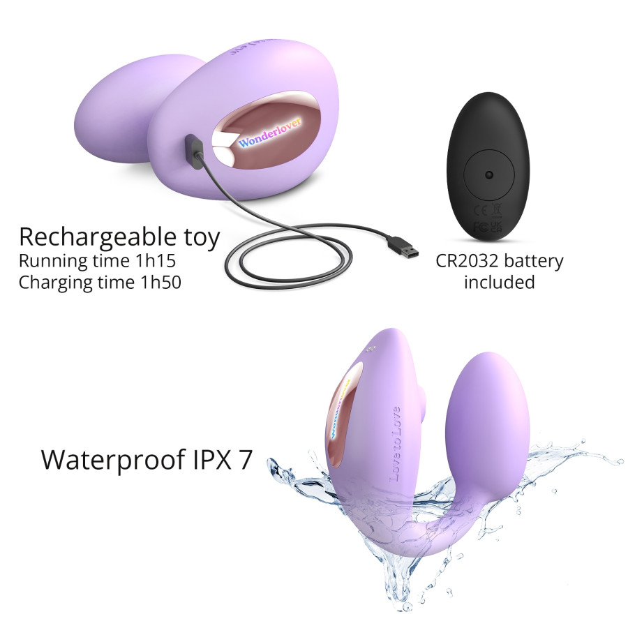 Stimulateur Clitoris et Point G Wonderlover Love to Love Mauve
