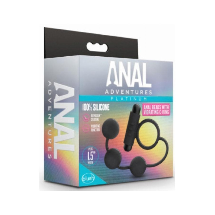 Cockring vibrant et Chapelet Anal Adventures Beads C-Ring 17 x 3.7cm