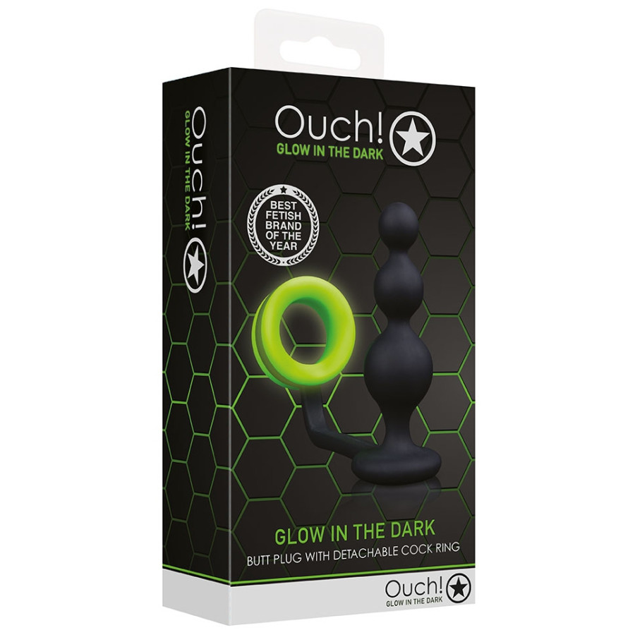 Cockring Plug phosphorescent Beads Glow 10 x 3.3cm