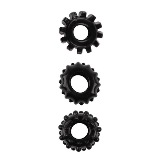 Lot de 3 Cockrings souples Gear Up Noirs