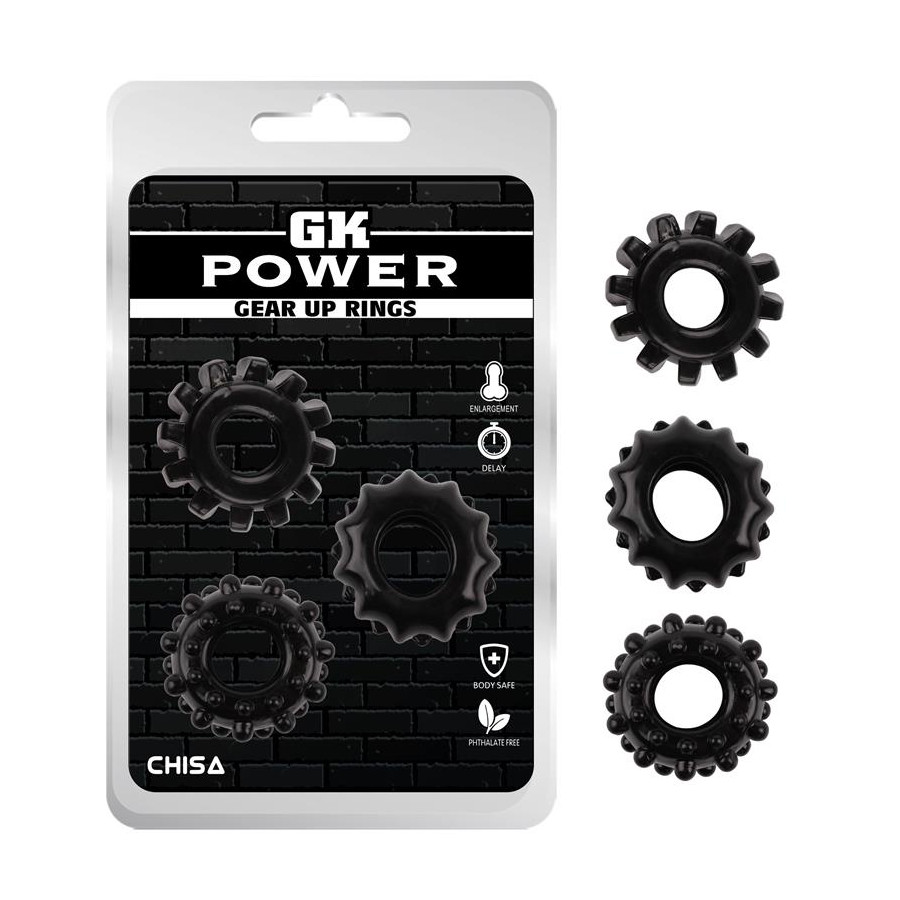 Lot de 3 Cockrings souples Gear Up Noirs