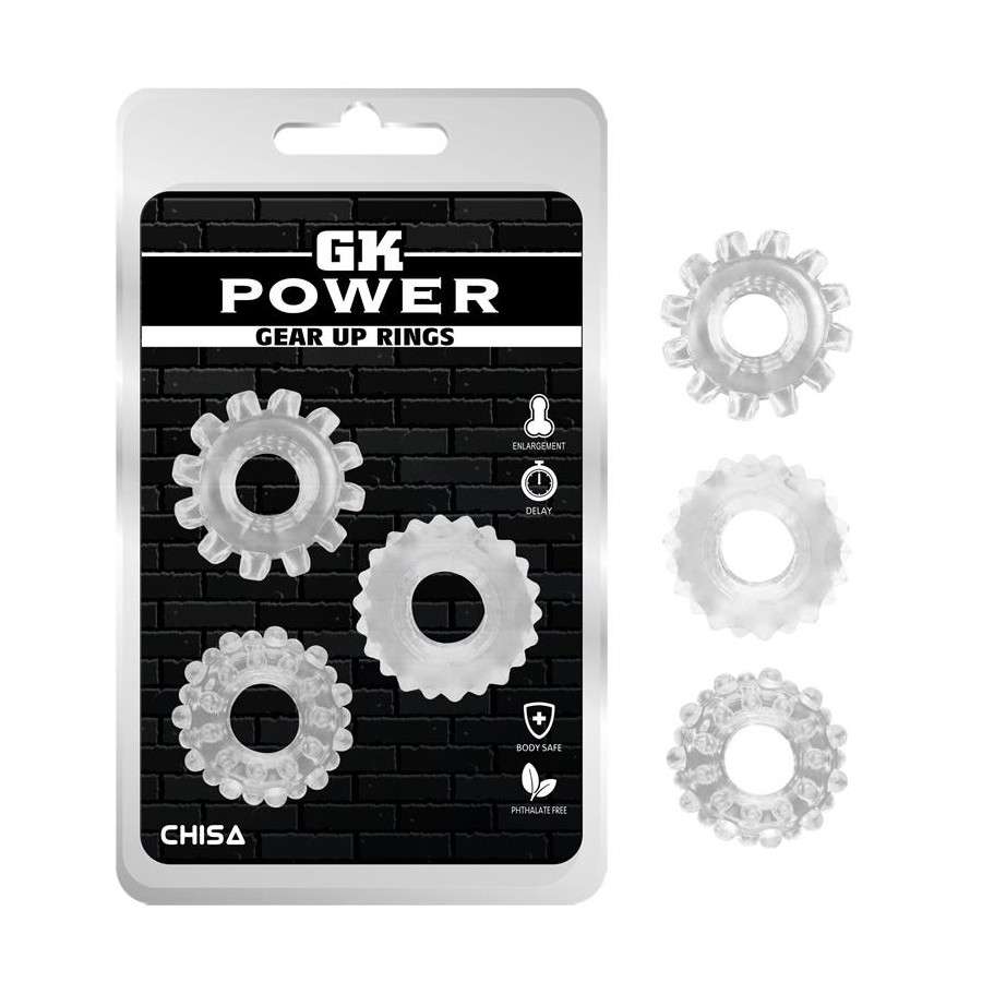 Lot de 3 Cockrings souples GEAR UP Transparents