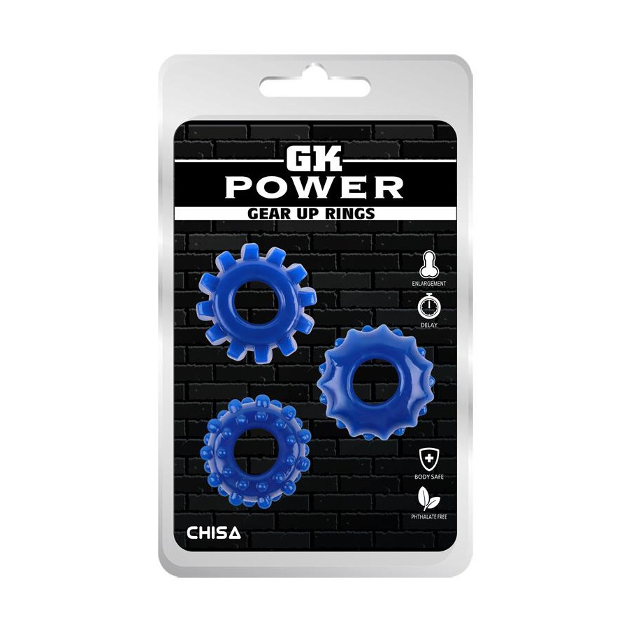 Lot de 3 Cockrings souples Gear Up Bleus