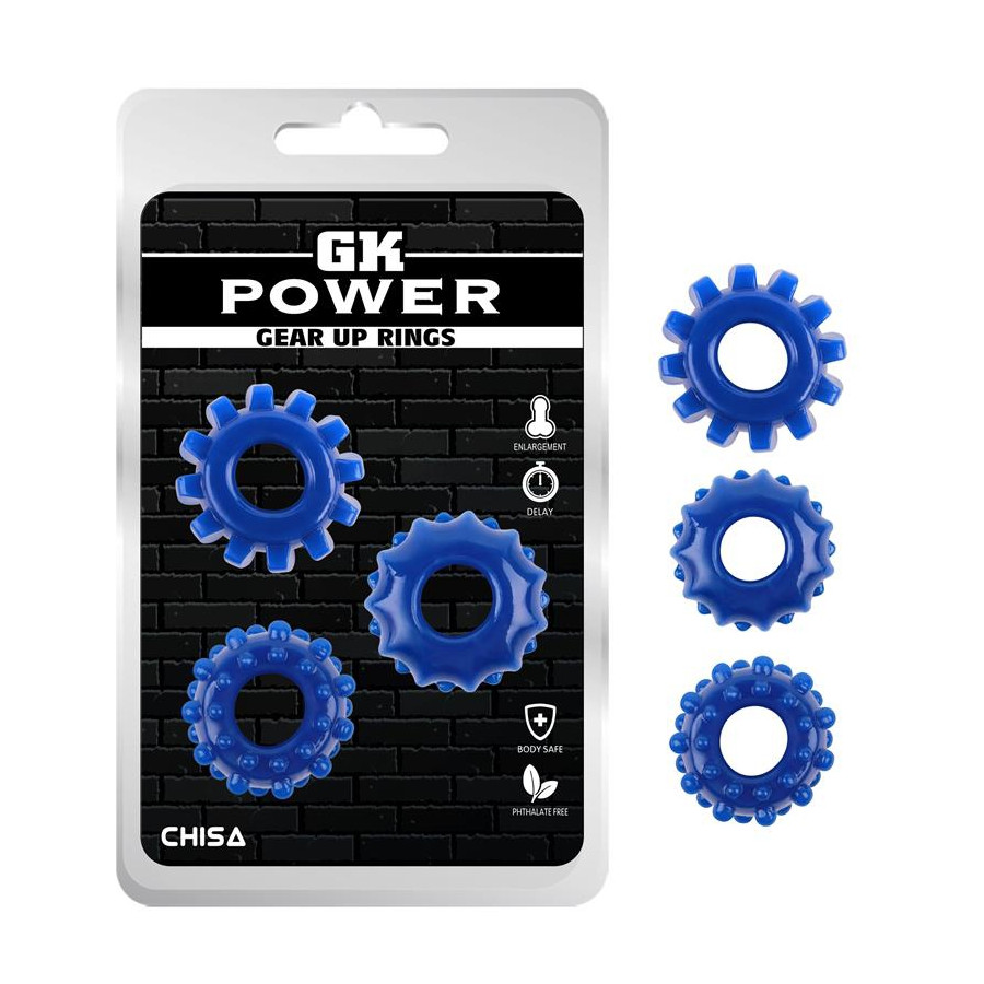 Lot de 3 Cockrings souples Gear Up Bleus