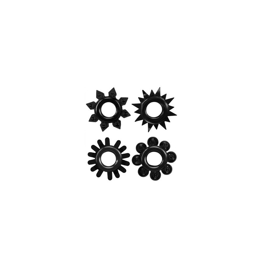 Lot de 4 Cockrings souples Ring Stars Noirs Lot de 4 Cockrings souples Ring Stars Noirs