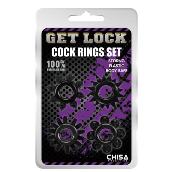 Lot de 4 Cockrings souples Ring Stars Noirs