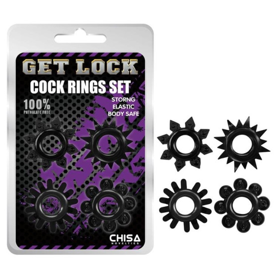 Lot de 4 Cockrings souples Ring Stars Noirs