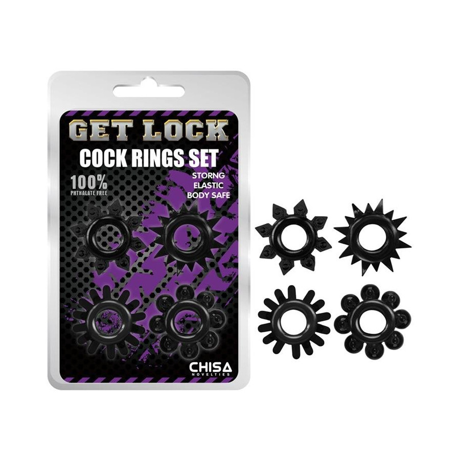 Lot de 4 Cockrings souples Ring Stars Noirs