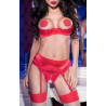 Ensemble dentelle rouge seins nus
