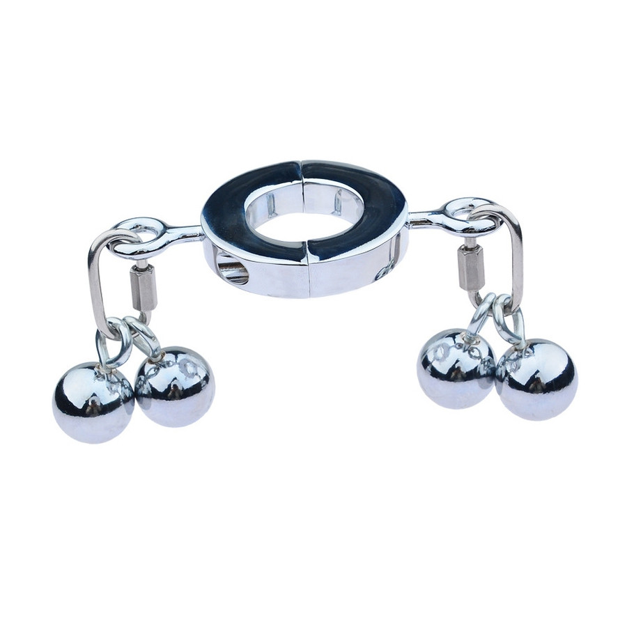 Ballstretcher en métal avec 4 Boules Big Testicle S 32mm - Hauteur 12mm - Poids 450g Argenté