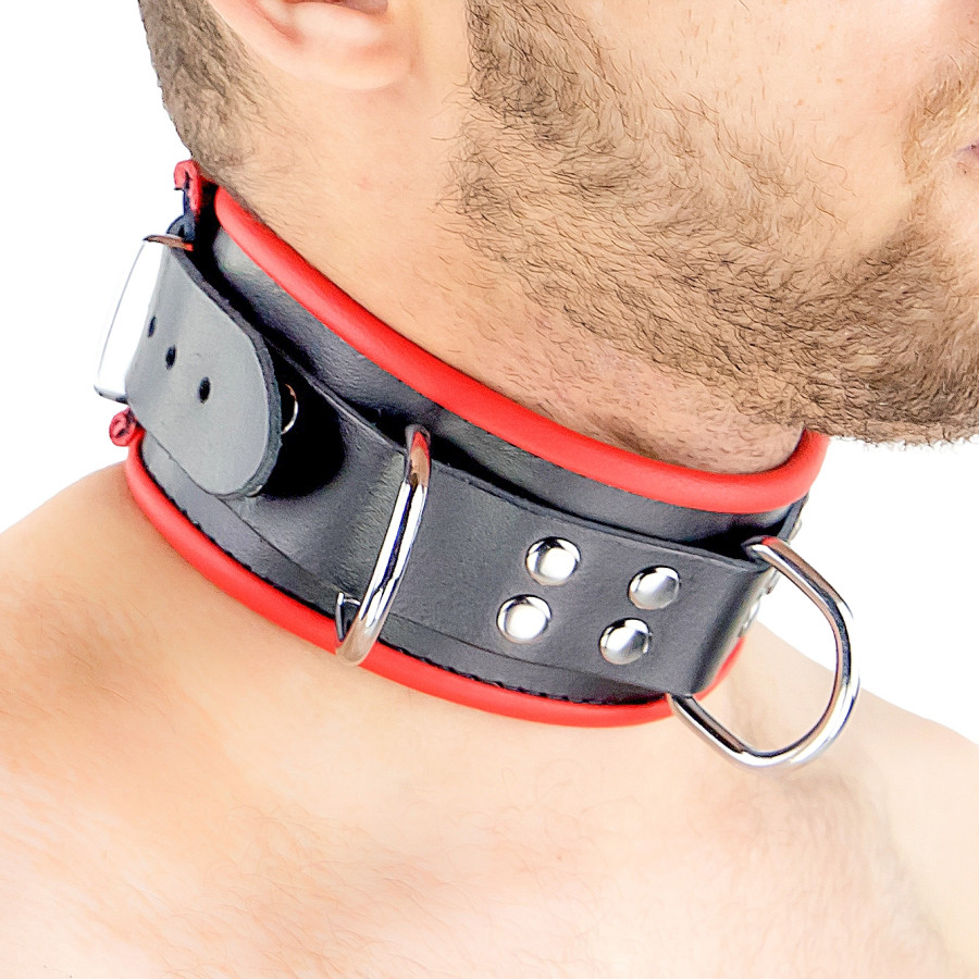 Collier en cuir avec 3 Anneaux D Rouge
