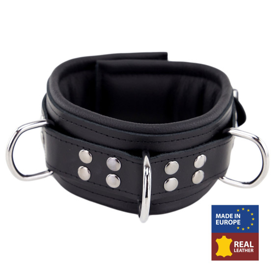 Collier rembourré en cuir avec Anneaux D Noir 