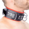 Collier en cuir rembourré avec 3 anneaux D Rouge