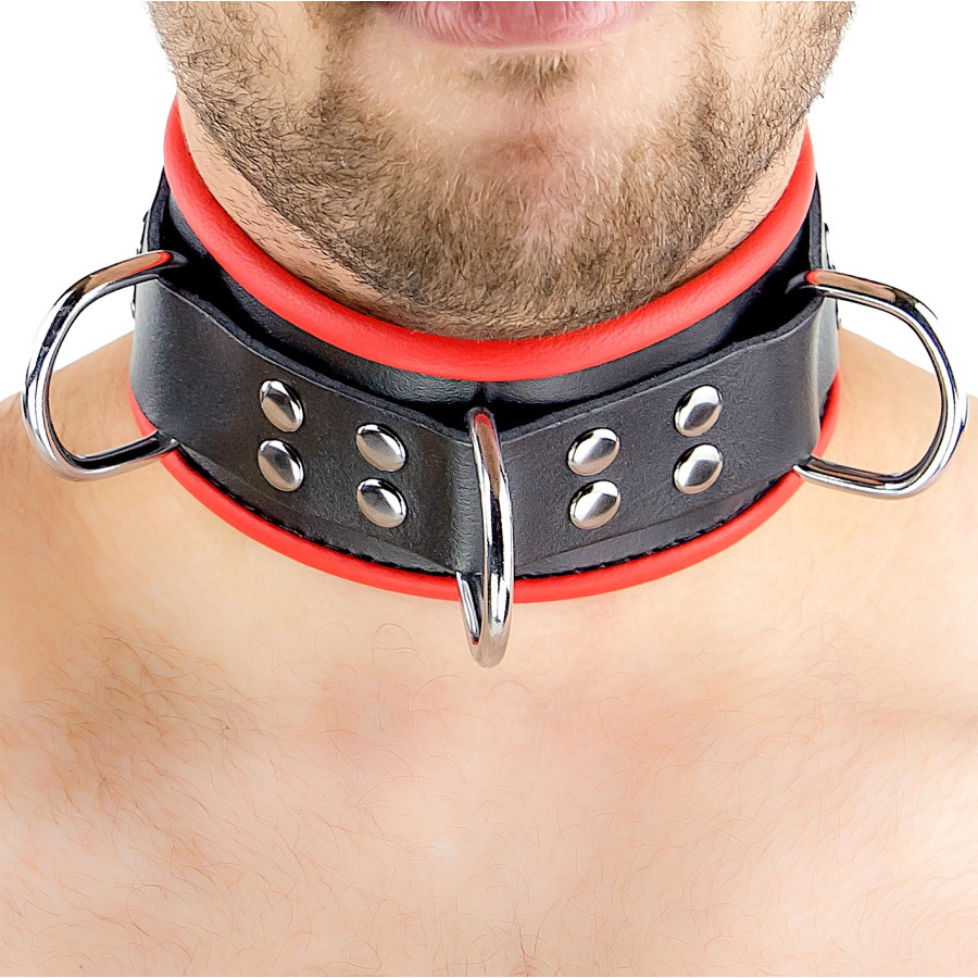 Collier en cuir avec 3 Anneaux D Rouge