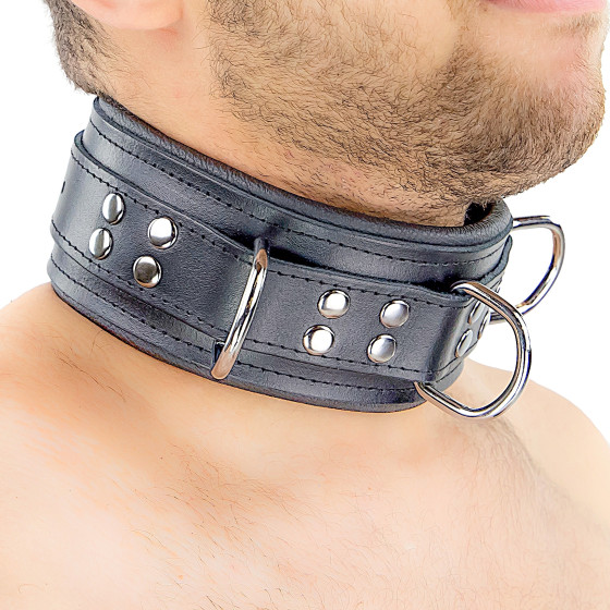 Collier rembourré en cuir avec Anneaux D Noir 