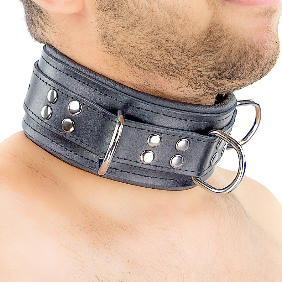 Collier rembourré en cuir avec Anneaux D Noir 
