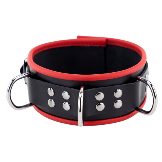 Collier en cuir avec 3 Anneaux D Rouge
