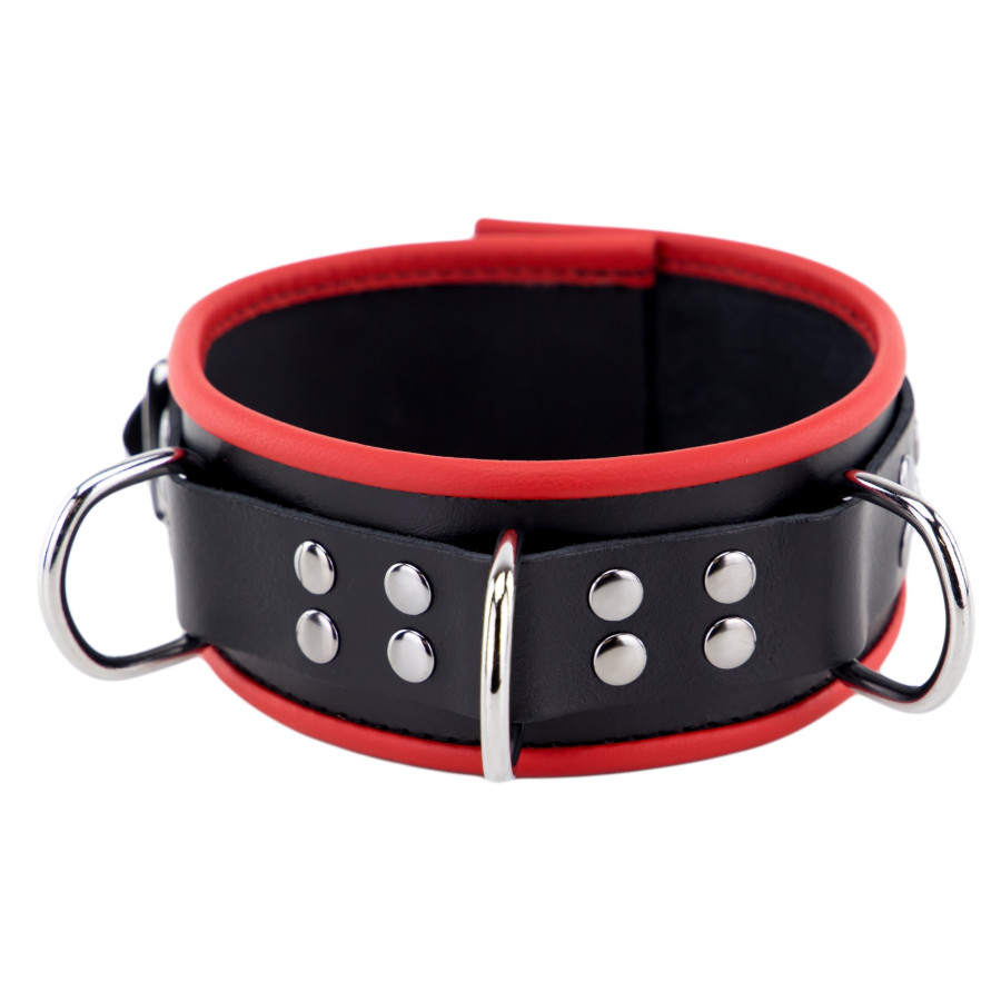 Collier en cuir avec 3 Anneaux D Rouge