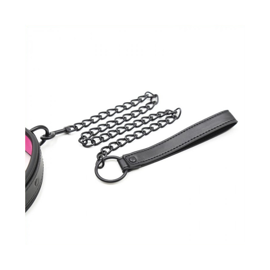 Collier + Laisse Noir - Rose
