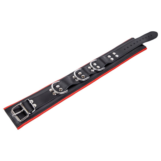 Collier en cuir rembourré avec 3 anneaux D Rouge