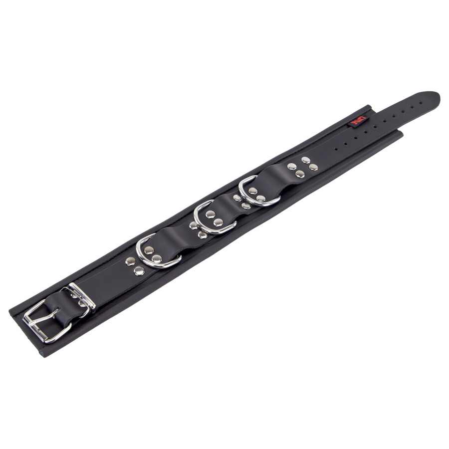 Collier en cuir 3 anneaux D Noir