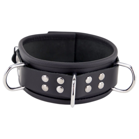 Collier en cuir 3 anneaux D Noir