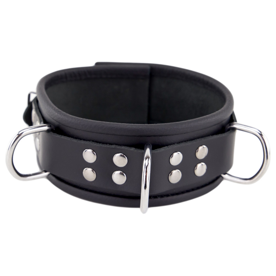 Collier en cuir 3 anneaux D Noir