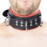 Collier en cuir rembourré avec 3 anneaux D Rouge